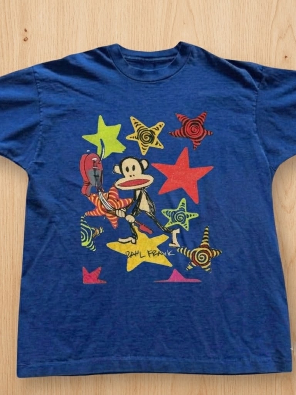 Gildan Blue Graphic Tee with Multicolor Star & Monkey Print